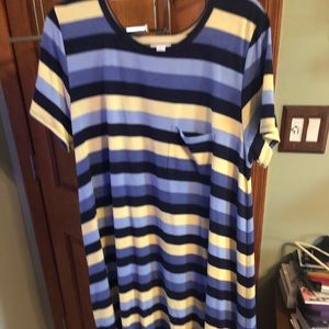 Shades of blue striped LuLaRoe XL Carly dress
